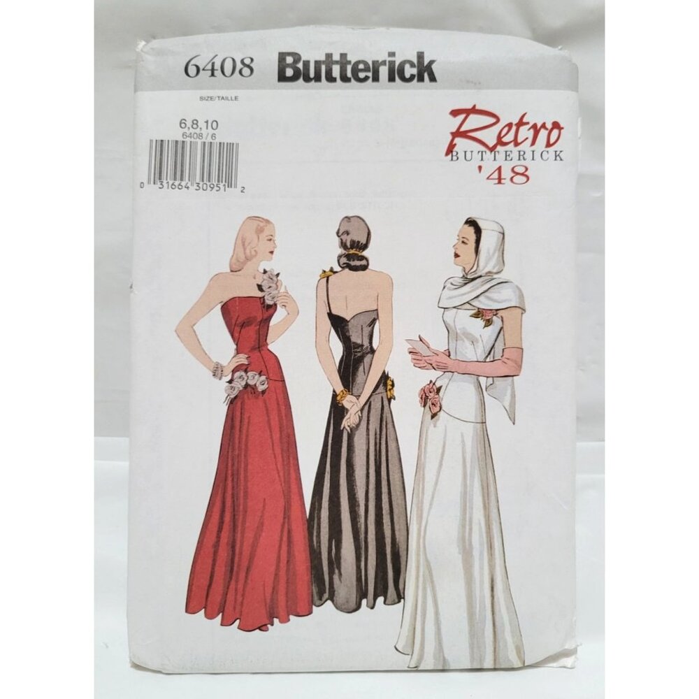 Vintage Butterick Retro 48 Dress & Hooded Scarf Sewing Pattern 6408 Sizes 6 8 10